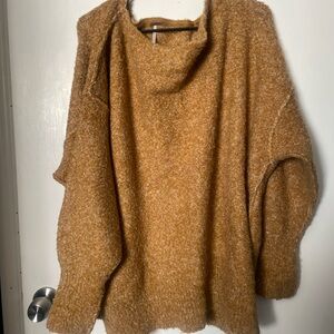 Free People Tan Off-the-Shoulder Sweater Relaxed Fit